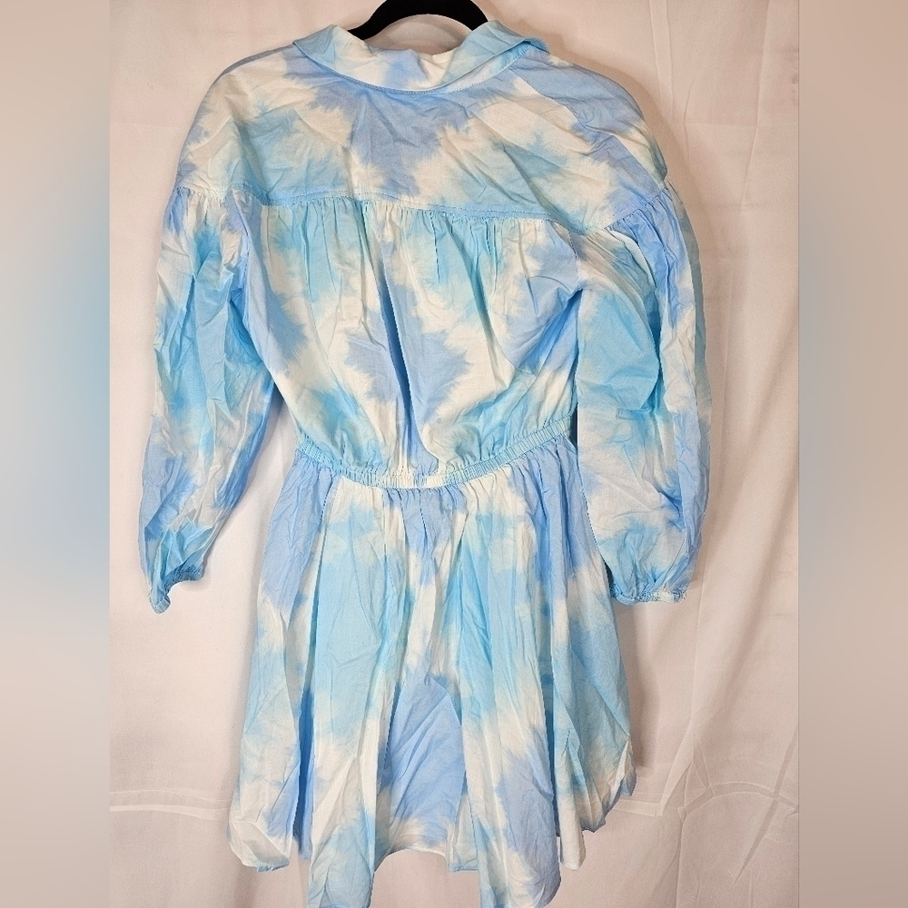 DEREK Lam 10 Crosby tie dye abstract Poplin dress blue & white size 2 NWOT - Picture 7 of 7